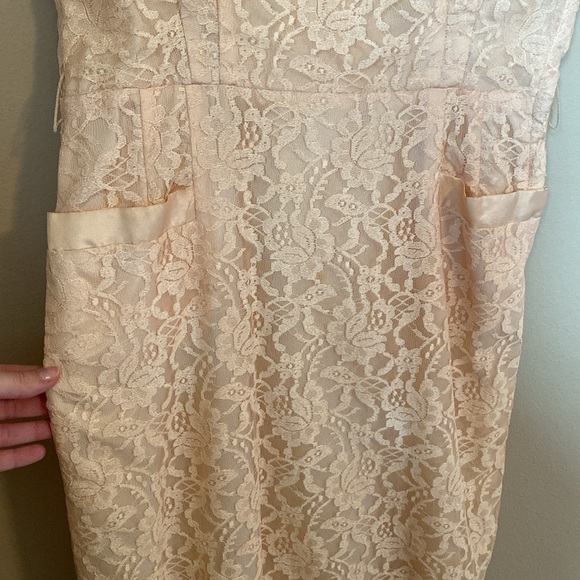 Vintage Light Pink Lace Midi Short Sleeve Dress 1950’s Cocktail - Picture 2 of 15